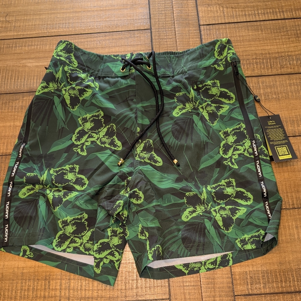 Toucan Premium Swim Shorts Neon Orchard Jungle 5" - M